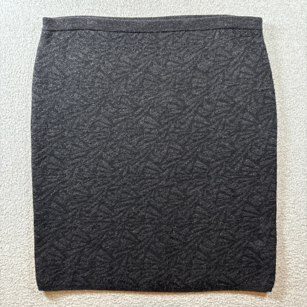 Eileen Fisher Wool Blend Stretch Knit Pull On Pencil Skirt Dark Gray Black Sz L